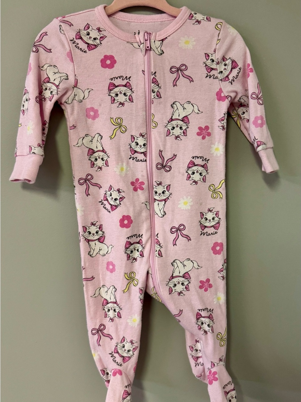 Disney Pink Marie Cat Footed One-Piece Pajamas